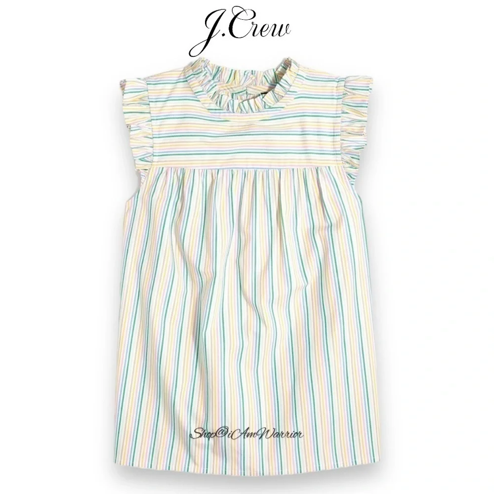 J.Crew (factory) rainbow pinstripe ruffle trim sleeveless poplin top *iamwarrior